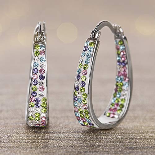 Devin Rose Oval Inside Outside Hoop Earrings for Women Faceted Sparkle Crystals - color: Multi