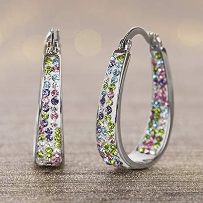 Devin Rose Oval Inside Outside Hoop Earrings for Women Faceted Sparkle Crystals - color: Multi