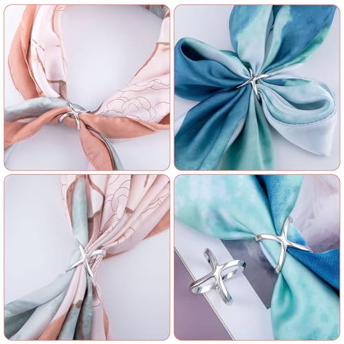 Joez Wonderful Scarf Ring Clip, Wide Band Chunky Chain Silk Scarf Buckle, Shawl Clips Scarf Clasp Holder Scarves Pin - color: (X-shaped) Silver