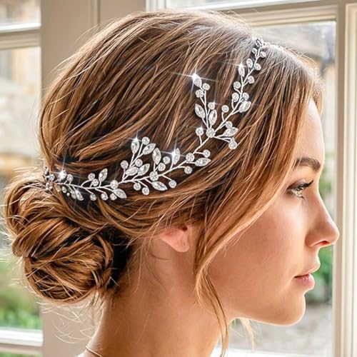 Rhinestone Bridal Hair Vine Silver Wedding Hair Pieces Crystal Hair Accessories for Women and Brides - color: silver