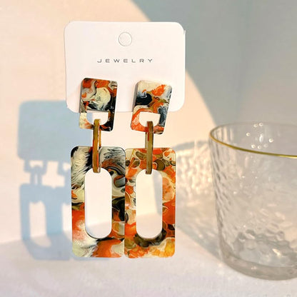 Boho Lightweight Retro Simple Acrylic Splicing Rectangle Earrings for Women Creative Exaggerated Statement Dangle Drop Earrings Jewelry - color: Orange Color Acrylic Rectangle Earrings