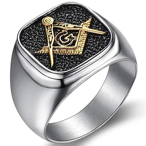 Jude Jewelers Stainless Steel Two Tone Signet Style Masonic Freemason Ring - color: Silver Gold
