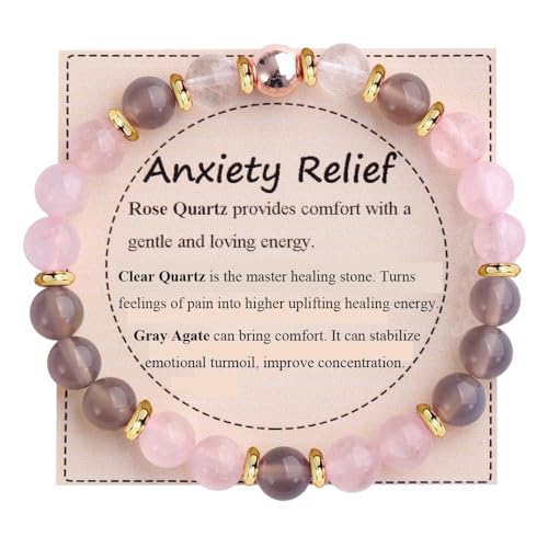 KSQS Healing Stone Bead Bracelet for Women, Natural Gemstones Balance Protection Bracelet, Spiritual Crystal Beads Bracelet Anxiety Relief with Meaning Card - color: Anxiety Relief