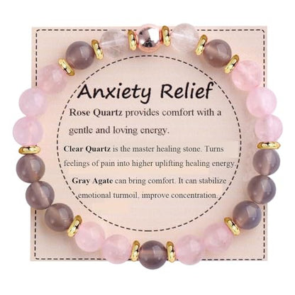 KSQS Healing Stone Bead Bracelet for Women, Natural Gemstones Balance Protection Bracelet, Spiritual Crystal Beads Bracelet Anxiety Relief with Meaning Card - color: Anxiety Relief