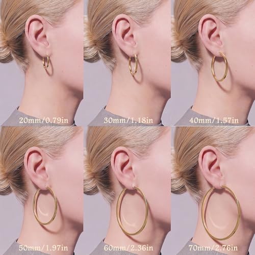 925 Sterling Silver Hoop Earrings Silver Hoops Earring Large Hoop Earrings | Jewelry for Her Gift Large Silver Hoop Earrings Hypoallergenic Thin Hoop Earring for Women Sensitive Ears 20/30/40/50/60/70mm - color: 20mm Gold