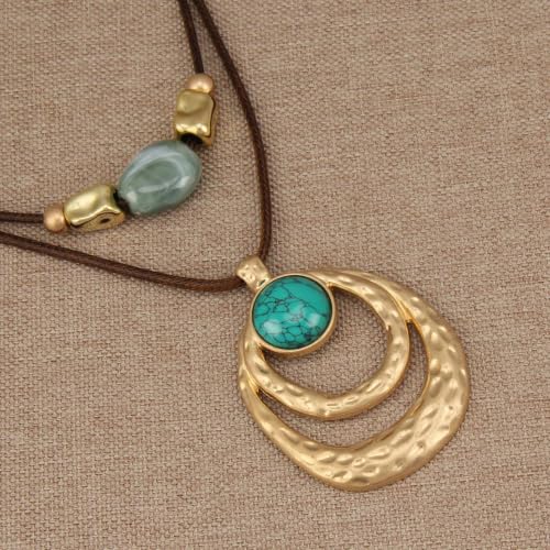 Boho Necklaces for Women Chunky Circle Necklace Bohemian Necklaces | Chunky Boho Necklace for Women Layered Boho Circle Leather Choker Necklace Long Vintage Necklaces Bohemian Jewlery Gifts - style: Bohemian Necklaces Women