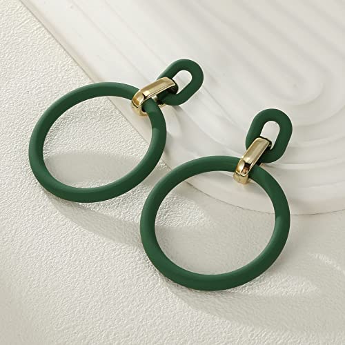 RUOFFETA Acrylic Rectangle Earrings, Fashion Acrylic Square/Oval/Hoop Statement Drop Earrings for Women - color: Dark Green Hoop