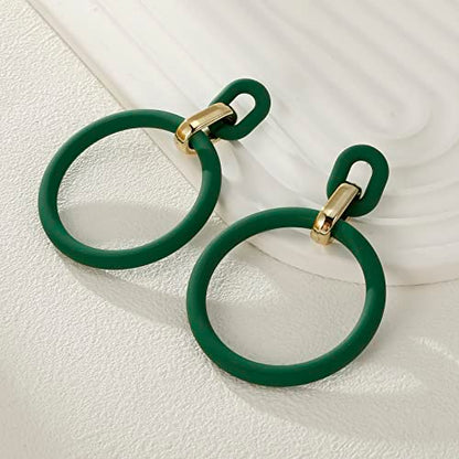 RUOFFETA Acrylic Rectangle Earrings, Fashion Acrylic Square/Oval/Hoop Statement Drop Earrings for Women - color: Dark Green Hoop