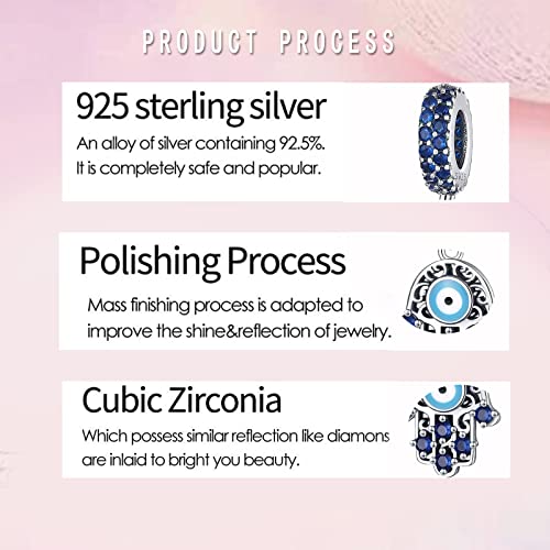 LNQOBU 925 Sterling Silver Charms for Bracelets Necklaces,5A Cubic Zirconias Evil Eye Dangle Beads Charms Jewelry Gift for Women (With one Spacer Beads Charms) - style: D-Evil eye Charm