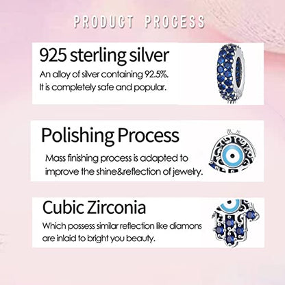LNQOBU 925 Sterling Silver Charms for Bracelets Necklaces,5A Cubic Zirconias Evil Eye Dangle Beads Charms Jewelry Gift for Women (With one Spacer Beads Charms) - style: D-Evil eye Charm