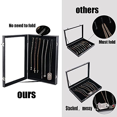 Vertical Necklace Holder Organizer,Necklace Storage,Necklace Organizer Box,Jewelry Tray with Glass Lid (Black Velvet)