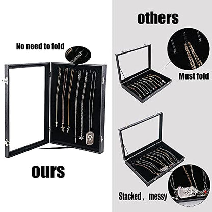 Vertical Necklace Holder Organizer,Necklace Storage,Necklace Organizer Box,Jewelry Tray with Glass Lid (Black Velvet)