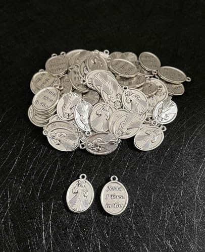 Saint Therese of Lisieux/Saint Mother Teresa of Calcutta/Divine Mercy Jesus/Mater Dolorosa Patron Saint Medal Charm Pendant for DIY Rosary Necklace Bracelet Jewelry Making Part - color: 30pcs-Divine Mercy Jesus medal
