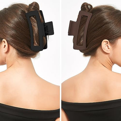 XXL Jumbo Rectangle Claw Clips for Thick Hair - Strong Hold Hair Clips | Rectangle Design | Matte Finish | Non Slip | Wide Opening | 2 Pack (Black & Brown) - color: Black & Brown