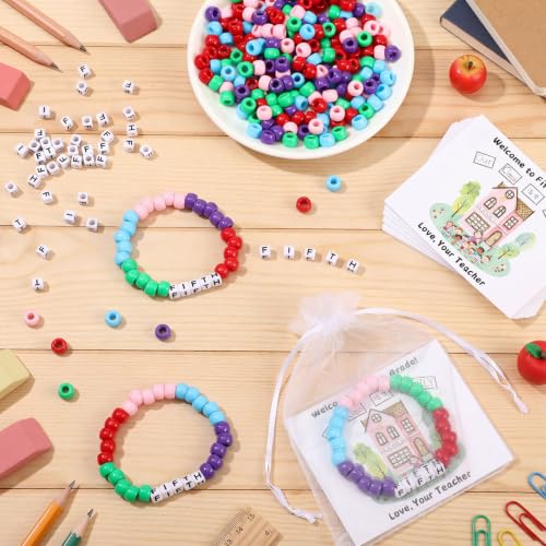 Tondiamo 24 Sets 5th Grade Back to School Gifts Friendship Bracelet Making Kit for Students Include Our Class is a Family Greeting Cards Beads Strings Bags DIY Kit for First Day of School Classroom - style: 5th Grade