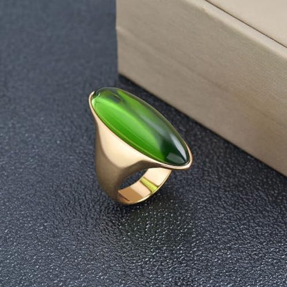 HAIXIAN Exaggerated Gemstone Ring,Big 14K Gold Plated Eye Shape Stone Chunky Statement Ring,Cocktail Party Ring Jewelry Gift for Women - color: A04_Green