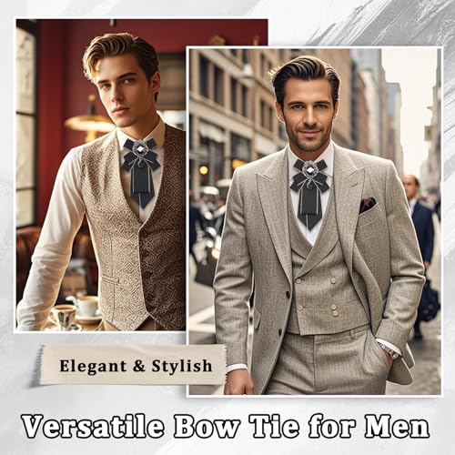 Big Crystal Bow Ties for Men Pre-tied Women Bowtie | Sparkly Laege Rhinestone, Eye-catching Edges, Adjusatble Strap, Polyester Fabric, 6.9"×3.7", Suitable for Suit Wedding Prom - color: Black