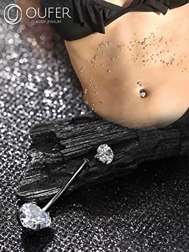OUFER Titanium Belly Button Rings, Long Belly Piercing Jewelry, Clear CZ Belly Rings, Internally Thread Navel Piercing Jewelry For Women Men - style: Heart CZ