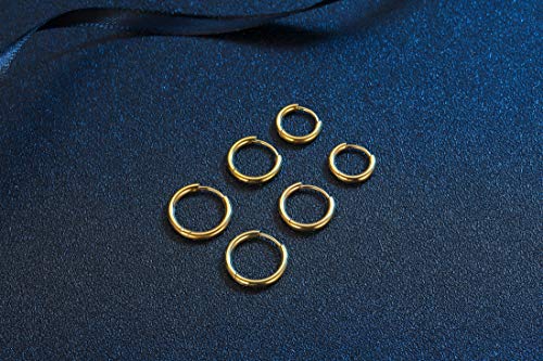 Black Hoop Earrings for Men 8mm 10mm 12mm – Surgical Stainless Steel Hypoallergenic Mens Small to Medium Hoop Earrings Set (3 Pairs) - style: D:3pairs,8mm+10mm+12mm,gold
