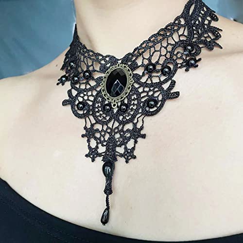Black Sexy Lace Choker Necklaces Gothic Tassel Collar Choker Halloween Party Accessories for Women - color: Black necklace 5