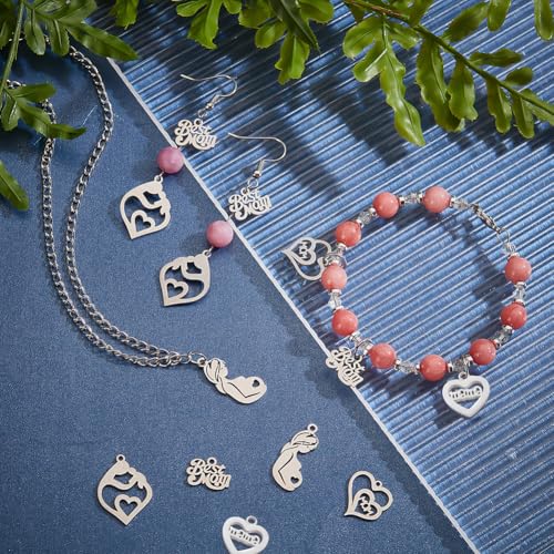 PH PandaHall 20pcs 5 Style Mom Charm Pendants, Stainless Steel Best Mom I Love Mom Heart Mom Pendants Letter Charms for Mother's Day Birthday Earring Necklace Bracelet Jewelry Making - color: 5 Style