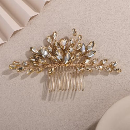 Teyglen Champagne Teardrop Crystal Hair Comb Bride Rhinestone Wedding Hair Comb Bridal Hair Piece Hair Accessories for Women Wedding Headpiece(Champagne) - color: Champagne