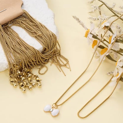 Crisjanggo 10 Pcs Stainless Steel Adjustable Necklace Chains 20 Inch Gold Plated 1 mm Thin Chain Bulk with Rubber Stopper for Jewelry Making - color: Gold Box