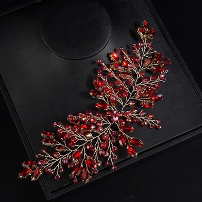 Boho Red Rhinestones Headband for Women Girls Wedding Bridal Handmade Branches Headpiece Special Occasion Hair Styling Jewelry (Red) - color: Red