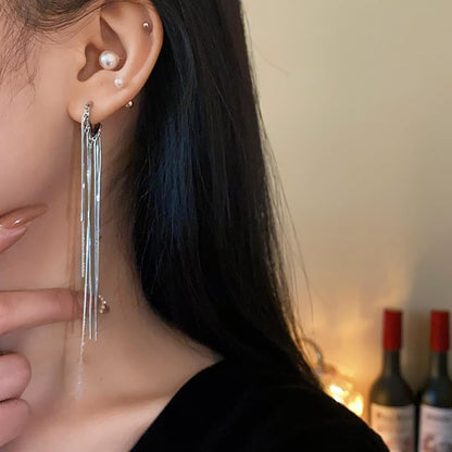 ASOQOLA Long Tassel Dangle Drop Earrings for Woman Tassel Dangling Earrings 925 Silver Chandelie dangling earring for Prom Fashion Jewelry - color: D Silver
