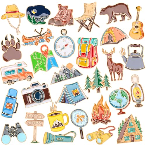 SANNIX 60pcs Camping Enamel Pins, Camp Lapel Pins Outdoor Adventure Brooch Camping Decor Camping Party Supplies Gifts for Campers Clothes Backpacks Hat Jacket Accessories - style: Camping Pins