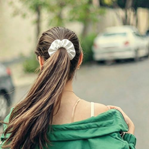 Silk Hair Ties Ponytail Holder Hairs Bow Ropes Elastics Hairtie Accessories Wide 0.8inch on Hair No Damage No Crease for Women Curly Thick Wavy Hair(30Pcs White) - color: White