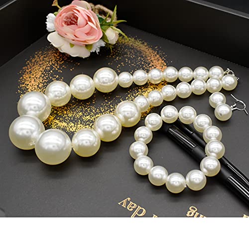 utop JNF Hand made Pearl Statement Necklace for Women Rhinestone Multilayer Crystal Necklaces Chunky Pearl Necklace Large Pearl Necklace and Earrings Set for Mother Mom's gift - color: white pearl necklace