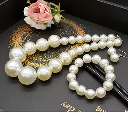 utop JNF Hand made Pearl Statement Necklace for Women Rhinestone Multilayer Crystal Necklaces Chunky Pearl Necklace Large Pearl Necklace and Earrings Set for Mother Mom's gift - color: white pearl necklace