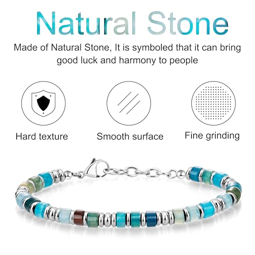 SIUMAL Mens Bracelet, Boho Stainless Steel Bracelets for Men, Beaded Bracelets, Jewelry Gifts for Husband, Father, Friends - color: Camouflage Blue