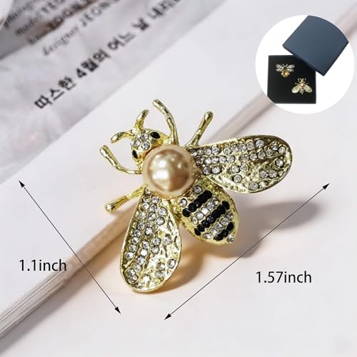 2pcs Rhinestone Brooch Pin for Women Dress Elegant Stylish Crystal Brooches Fashion Accessories Pins Lapel Boutonniere Ideas Wedding Christmas Birthday Jewelry Easter Gift - color: 21 Bee Gold/Yellow