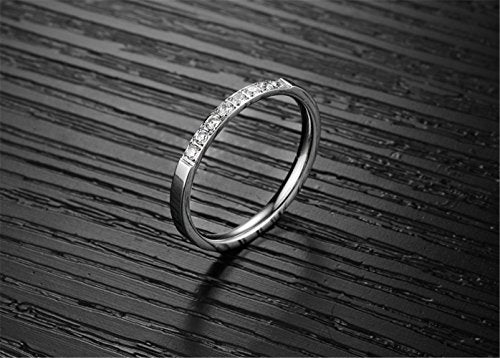 Fashion Month Women 2mm Titanium Stainless Steel Cubic Zirconia CZ Inlay White Gold Ring Wedding Engagement Silver Band