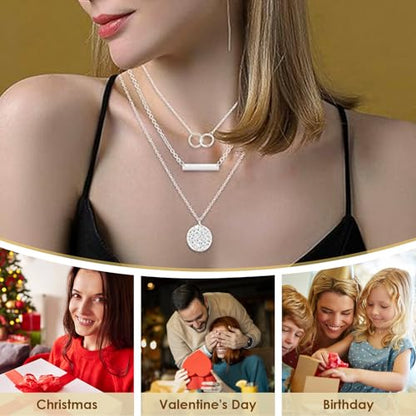 Necklace for Women with Circle and Bar Pendants Layered Jewelry Versatile Design - color: buckle