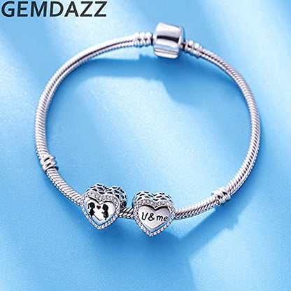 GEMDAZZ 925 Sterling Silver Valentines Day Charms Heart Charms, I Love You to The Moon and Back Pendant, Cupid Arrow and 4 Leaf Clover Beads fit European Bracelets, Gift for Lover/Wife/Girls - color: Boy and Girl Heart Charm