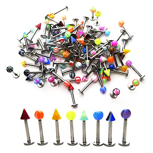 100pcs Stainless Steel Labret Lip Bar Ring Body Piercing Barbell Jewelry Ball