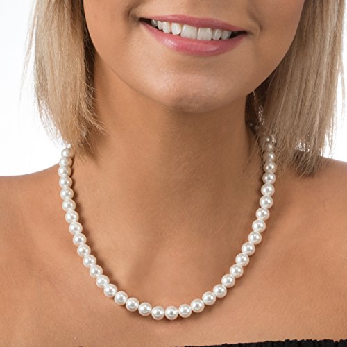 PAVOI 925 Sterling Silver Round Simulated Shell Pearl Necklace Strand | Pearl Choker Necklace | Jewelry for Women - size: 18 Inches, style: 8mm