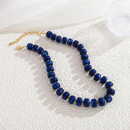 Chunky Beaded Necklace for Women Trendy Multicolor Resin Beads Choker Necklaces Boho Summer Statement Necklace Chunky Heart Jewelry - color: Bead necklace-dark blue