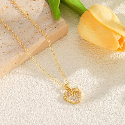 Starain Heart Necklaces for Women Dainty Cubic Zirconia Love Heart Pendant Necklace 18K Gold Plated Chain Trendy Stuff Jewelry - color: H Gold Heart Necklace