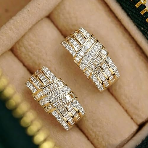 Modern Fashion Women Hoop Earrings Full Crystal CZ Wedding Trendy Jewelry - color: Gold Color