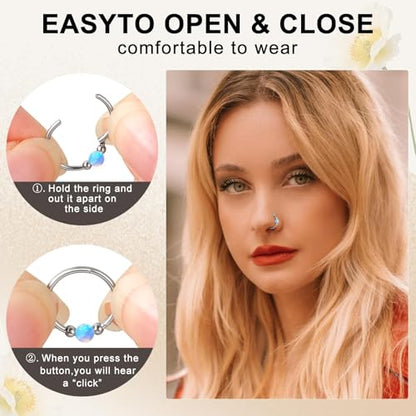 ONESING 9-40 Pcs Nose Rings - Hoops, Studs & L Shape - Hypoallergenic Stainless Steel Nose Piercings for Women & Men - color: Blue Opal-2Pcs