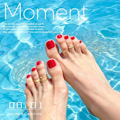 GAUEIOUR Adjustable Toe Rings Gold for Women, Set of 6 Gold-Plated Toe Ring | Minimalist Summer Beach Party Casual Vacation Surf Zircon Inlay Fashion Open Stacking Foot Jewelry for Women