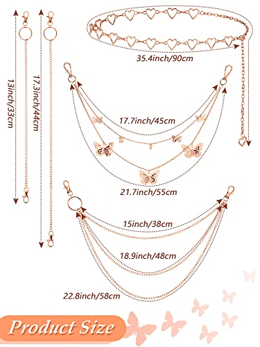 Jadive 5 Pieces Belt Chain Jeans Pants Pocket Waist Multi-Layer Hip Hop Metal Wallet Chain for Men Women - style: Butterfly, Heart, Rose Gold