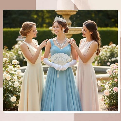 Tondiamo Bridal Jewelry Accessories Set Wedding Crystal Tiaras Crown Teardrop Necklace Earrings Satin Gloves for Women Queen Princess Birthday Prom Pageant Wedding Party - color: White