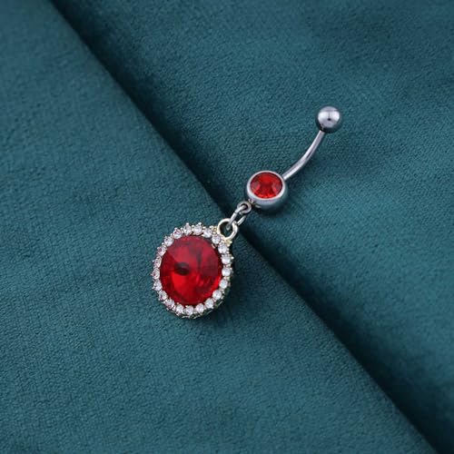 Silver Belly Button Ring Crystal Spider Dangle Belly Ring Sparkly Cubic Zirconia Insect Navel Ring Surgical Steel Belly Navel Piercing Jewelry for Women Girls - style: ruby