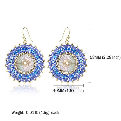 Colorful Bead Earrings For Women Summer Beach Handmade Bead Earrings Bohemia Hoop Dangle Earring For women - color: Blue