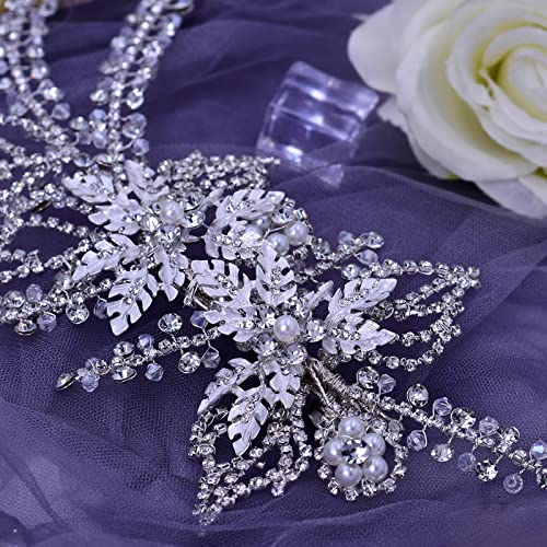 Women's Handmade Rhinestone Wedding Head Pieces | Crystal Bridal Hair Clips, Silver & Gold Wedding Party Hair Accessories - color: Silver